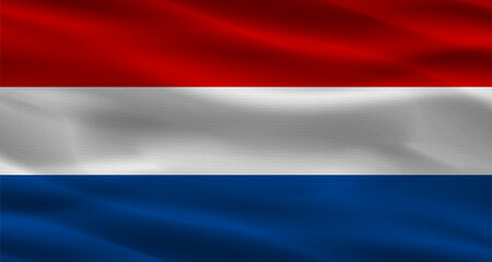 Dutch flag with fabric texture. Realistic flag of Netherlands waving