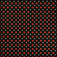 Polka dots design, Black background, seamless repeat red and white dots pattern, gift wrap paper