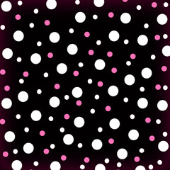Polka dots design, Black background, seamless repeat white and pink dots pattern, gift wrap paper