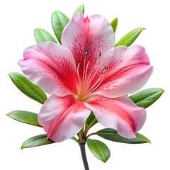 Fototapeta premium Azalea flower, single azalea in full bloom, hyper-realistic, ultra-detailed petals with vibrant pink, red, or white hues, soft natural lighting, high resolution, white background 