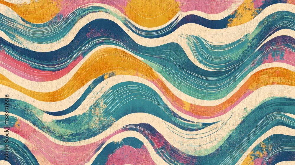 Poster a colorful abstract digital wave pattern.