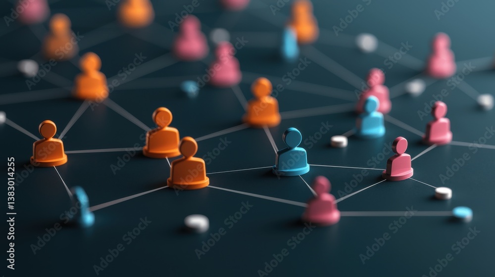 Poster a digital depicting a diverse network of interconnected figures symbolizing the concepts of effectiv
