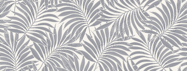 Abstract palm leaves seamless pattern. flora pattern with line art style background.