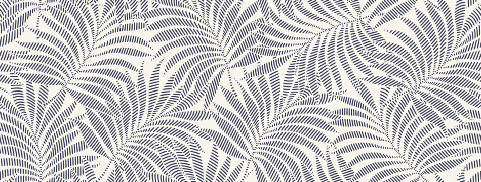 Abstract palm leaves seamless pattern. flora pattern with line art style background.