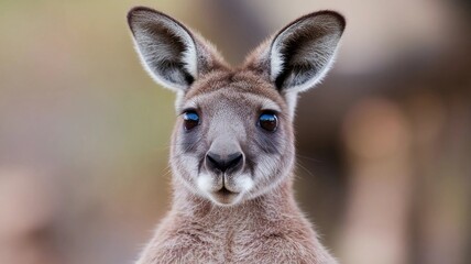 Fototapeta premium kangaroo close-up portrait curious animal wildlife nature eyes fur high-resolution expressive blurred 