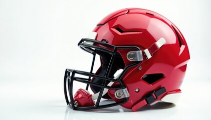 Close-up of football helmet on white background, sports equipment, football, isolated