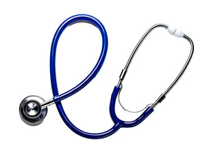 Blue stethoscope with chrome chest piece isolated on black

