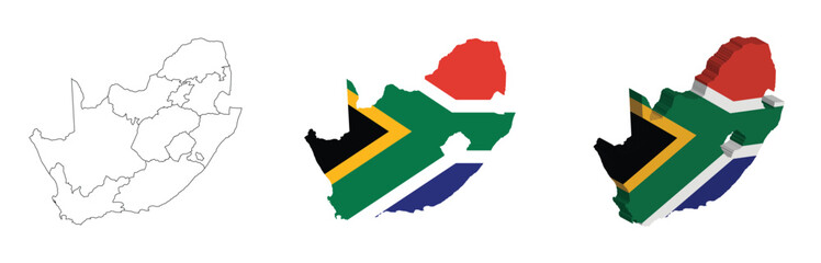 South Africa outline, fill with flag and 3d map © webhazrat