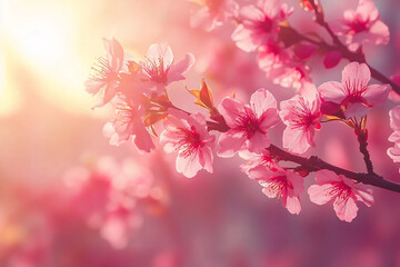 Cherry Tree Blossoms in Soft Golden Spring Light Capturing Nature Awakening Generative AI