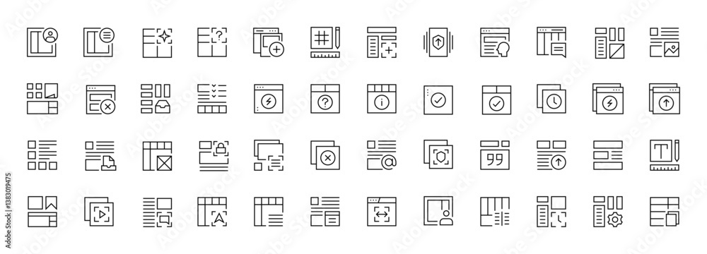 Poster layout icon collection. interface icon set. user interface icons, sidebar, layout, grid system, tool