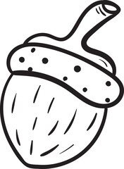 Handdrawn doodle acorn icon. Hand drawn black sketch. Sign symbol. Decoration element. White background. Isolated. Flat design. Vector illustration
