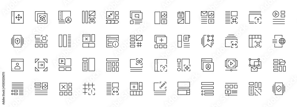 Poster layout icon collection. grid icon set. user interface icons, sidebar, layout, grid system, toolbar, 