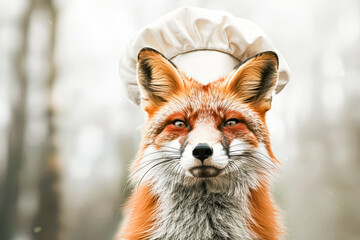 Obraz premium Fox is wearing a chef's hat and looking at the camera
