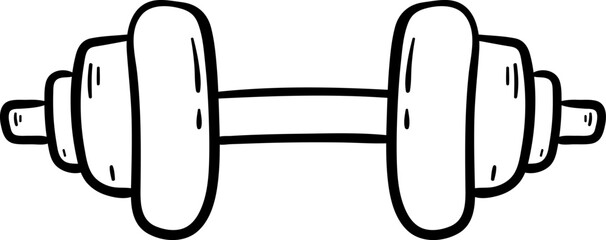 Handdrawn doodle barbell icon. Hand drawn black sketch. Sign symbol. Decoration element. White background. Isolated. Flat design. Vector illustration