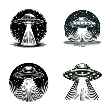 vector illustration of ufo flying with space rae transparent background