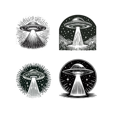 vector illustration of ufo flying with space rae transparent background