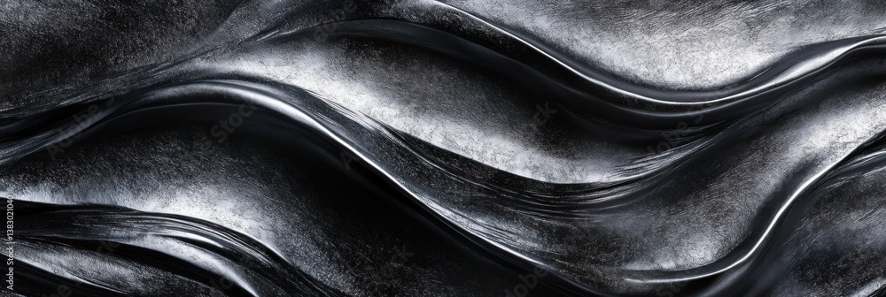 Poster abstract black metallic waves creating fluid texture and dynamic movement. modern luxury design conc
