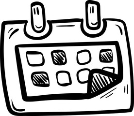 Handdrawn calendar doodle icon. Hand drawn black sketch. Sign symbol. Decoration element. White background. Isolated. Flat design. Vector illustration