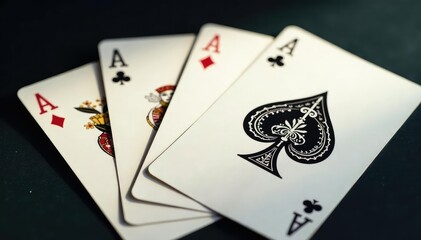 Obraz premium Four aces fanned out, showcasing the intricate details of each card , game, playing card