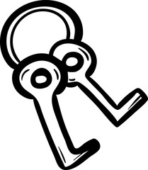 Hand drawn keys doodle icon. Hand drawn black sketch. Sign symbol. Decoration element. White background. Isolated. Flat design. Vector cartoon illustration