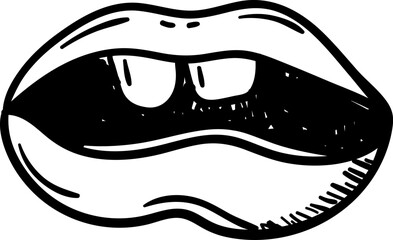 Handdrawn doodle lips icon. Hand drawn black sketch. Sign symbol. Decoration element. White background. Isolated. Flat design. Vector illustration