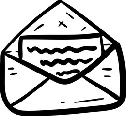 Handdrawn envelope doodle icon. Hand drawn black sketch. Sign symbol. Decoration element. White background. Isolated. Flat design. Vector illustration
