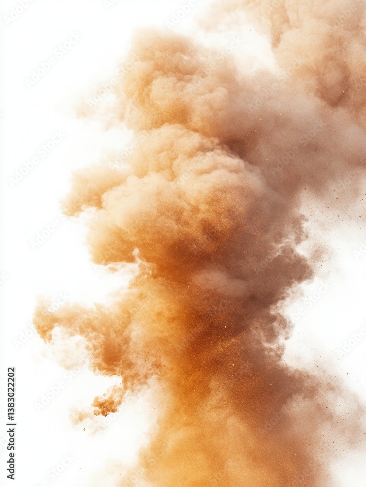 Poster ethereal cloud of ochre pigment floating gracefully against a pristine white background creating a c