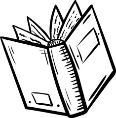 Handdrawn book doodle icon. Hand drawn black sketch. Sign symbol. Decoration element. White background. Isolated. Flat design. Vector illustration