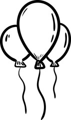 Handdrawn balloons doodle icon. Hand drawn black sketch. Sign symbol. Decoration element. White background. Isolated. Flat design. Vector illustration