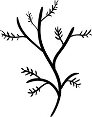 Handdrawn branch doodle icon. Hand drawn black sketch. Sign symbol. Decoration element. White background. Isolated. Flat design. Vector illustration