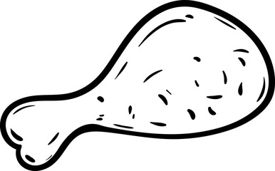 Handdrawn Chicken's leg doodle icon. Hand drawn black sketch. Sign symbol. Decoration element. White background. Isolated. Flat design. Vector illustration