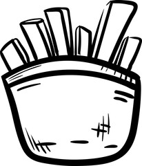 Handdrawn French fries doodle icon. Hand drawn black sketch. Sign symbol. Decoration element. White background. Isolated. Flat design. Vector illustration