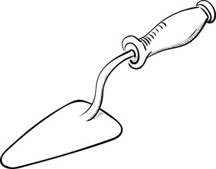 Handdrawn trowel doodle icon. Hand drawn black sketch. Sign cartoon symbol. Decoration element. White background. Isolated. Flat design. Vector illustration