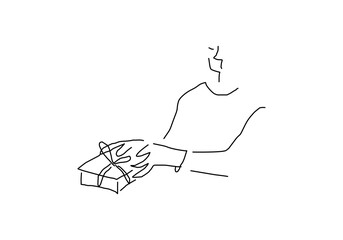 Simple line art illustration showing a person giving a gift