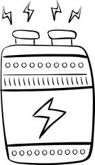 Handdrawn battery doodle icon. Hand drawn black sketch. Sign cartoon symbol. Decoration element. White background. Isolated. Flat design. Vector illustration