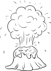 Handdrawn volcano doodle icon. Hand drawn black sketch. Sign cartoon symbol. Decoration element. White background. Isolated. Flat design. Vector illustration