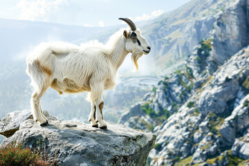 Obraz premium Goat is standing on a rocky mountain