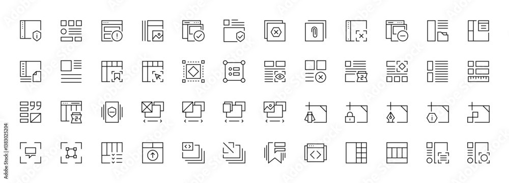 Poster layout icon collection. grid icon set. user interface icons, sidebar, layout, grid system, toolbar, 