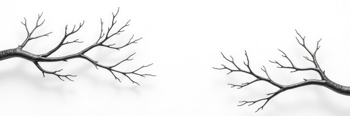 Ornate silver branches with twisted metal forms isolated on white, white, modern