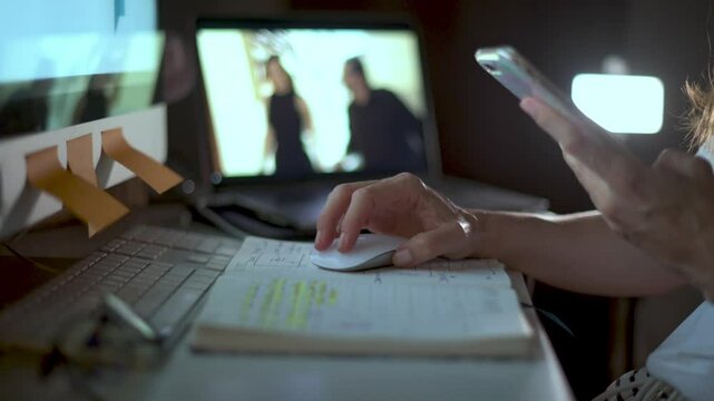 Crop person using smartphone in office