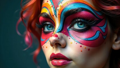 Symmetrical lines & curves on a painted face mask , texture, beauty, repeating