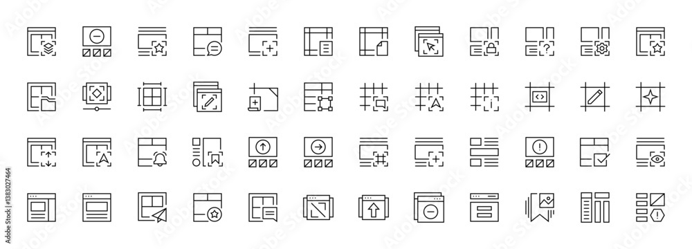 Poster layout icon collection. grid icon set. user interface icons, sidebar, layout, grid system, toolbar, 