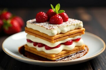 Classic Italian dessert, layered espresso-soaked ladyfingers & mascarpone cream , photography, white background