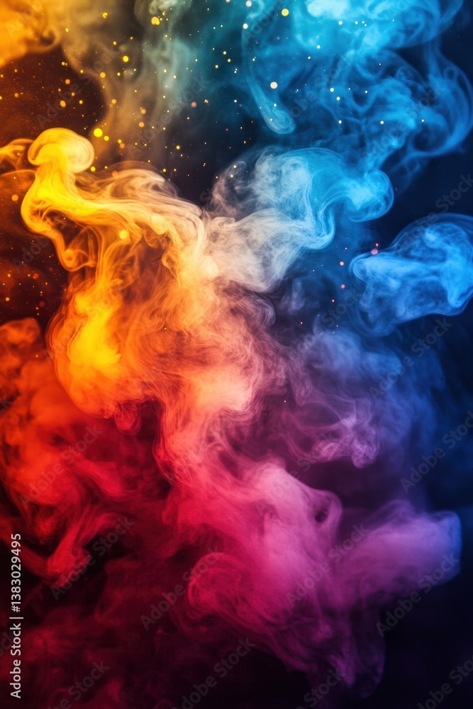 Poster vibrant colorful smoke swirls against a dark background creating a mesmerizing abstract design with 