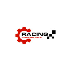 Cog Wheel Gear With Race Flag For Racing logo design