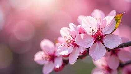 Fototapeta premium Delicate pink cherry blossoms, full bloom, soft petals , illustration, subtle