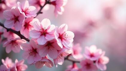 Naklejka premium Delicate pink sakura blossoms in full bloom, forming a repeating pattern , floral pattern, sakura