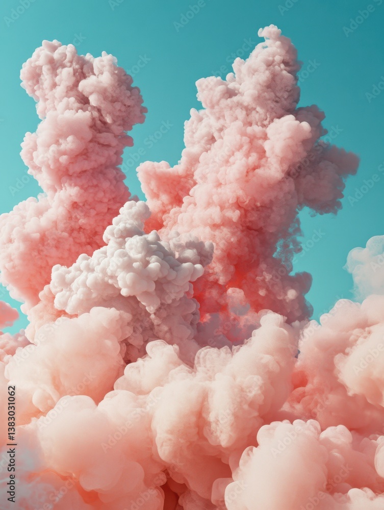 Poster ethereal pink cloudscape against a serene turquoise sky creating a dreamy and abstract scene with so