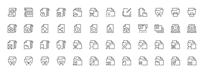 Document icon set. Paper document icons in line style. Legal document, checklist, report, survey or agreement editable stroke outline icons