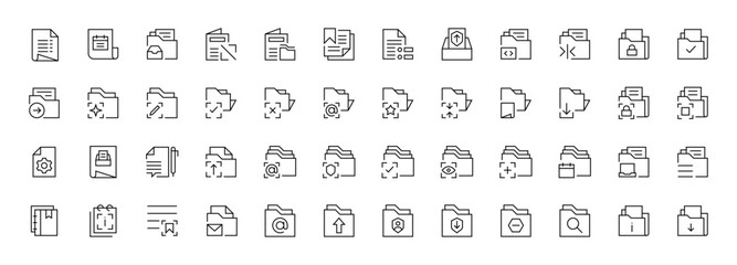 Document icon set. Paper document icons in line style. Clipboard, checklist, report, survey or agreement editable stroke outline icons